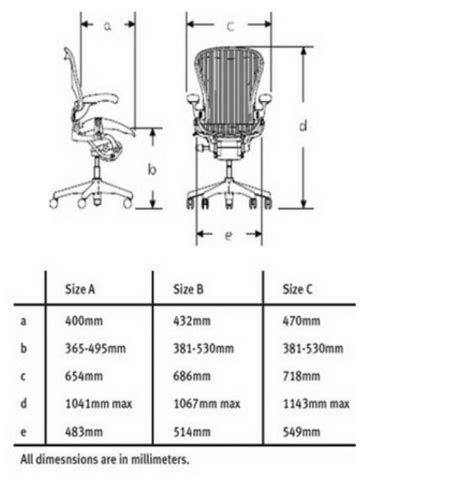 herman miller aeron size b dimensions